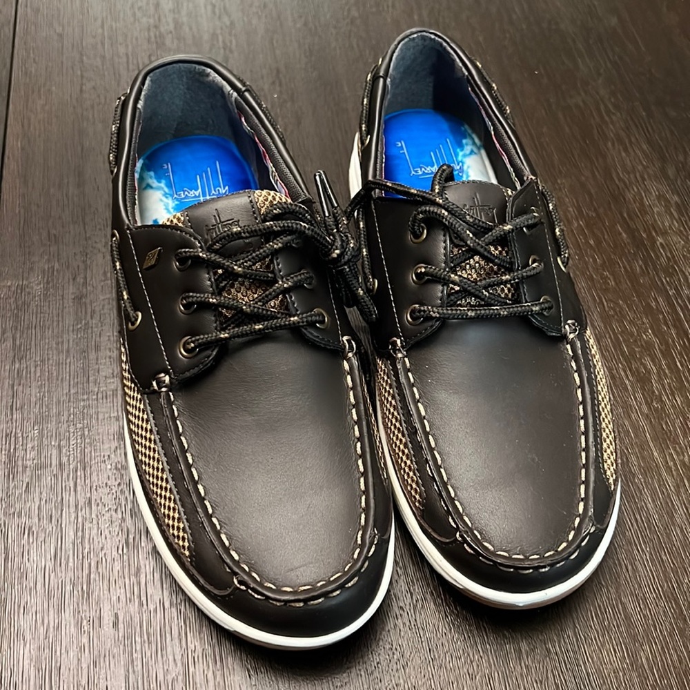 Guy Harvey Men's Brown Leather Memory Foam Casual Boat Shoes Size 9 D